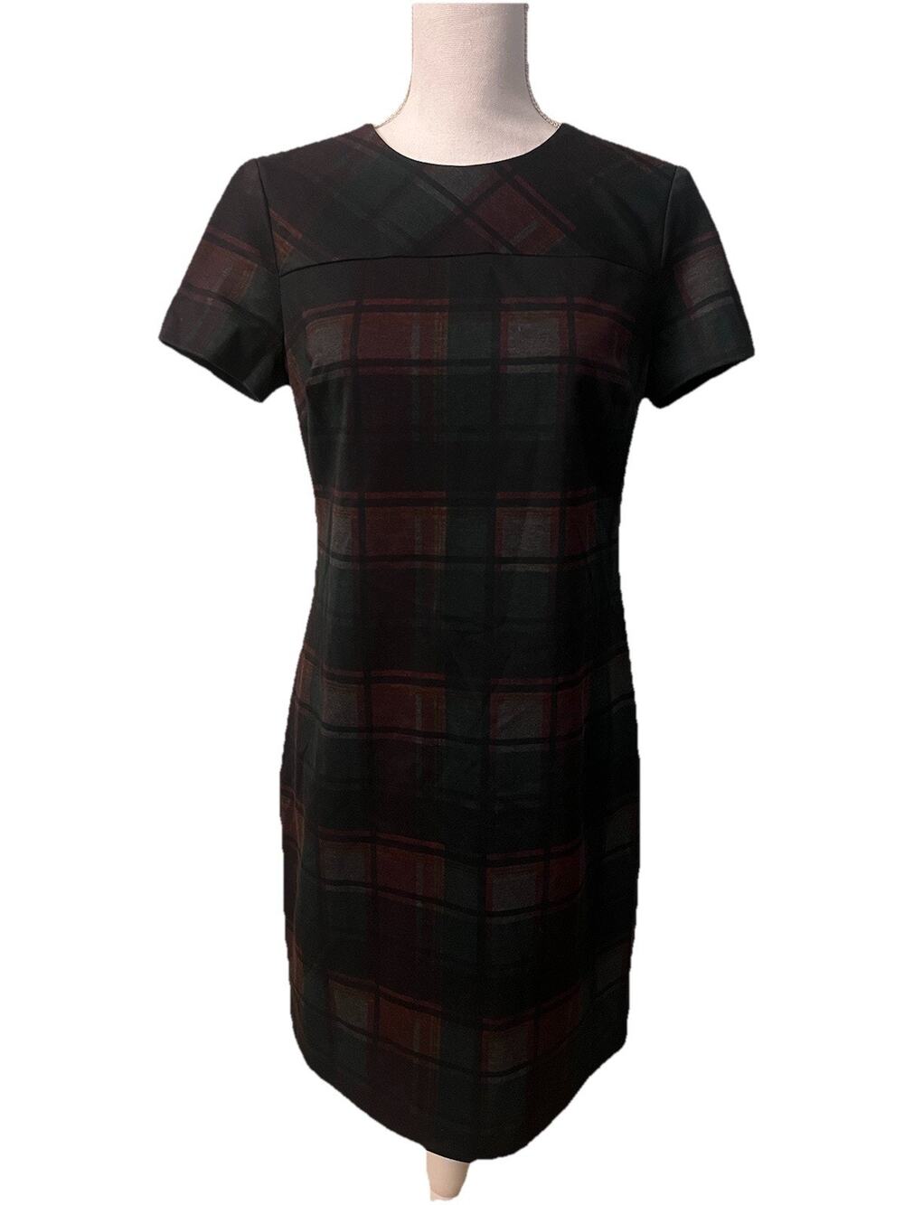 Calvin Klein Green Red Sheath Dress Short Sleeve Holiday Professional Size 4
